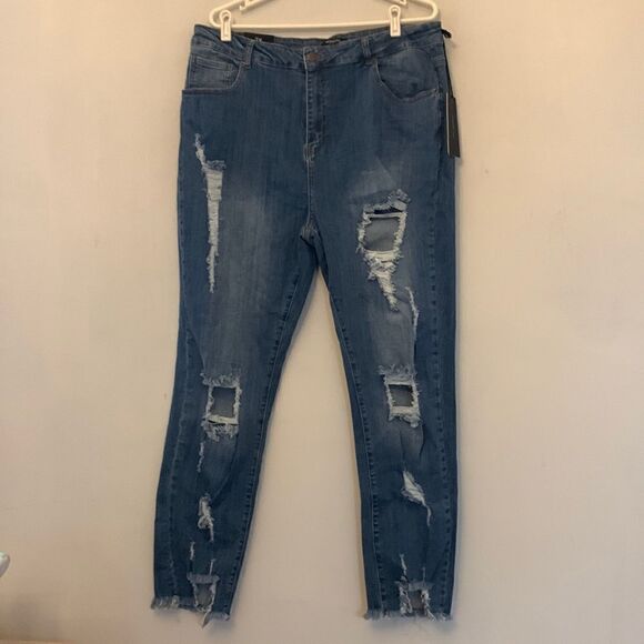American Bazi high rise skinny distressed jeans Size 2X NWT - Picture 1 of 12